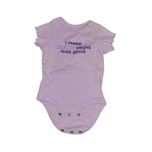 5/$10 Kid crew size 12 months purple onesie I make chunky thighs look good